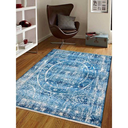 JENSENDISTRIBUTIONSERVICES 4 ft. 8 in. x 6 ft. 9 in. Machine Woven Crossweave Polyester Oriental Rectangle Area Rug, Blue MI1556796